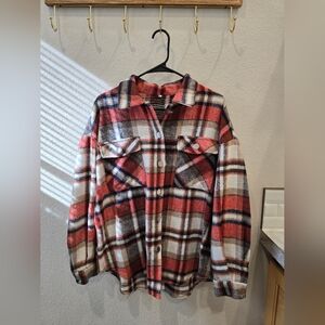 Orange and Cream Plaid Button-Up Shacket